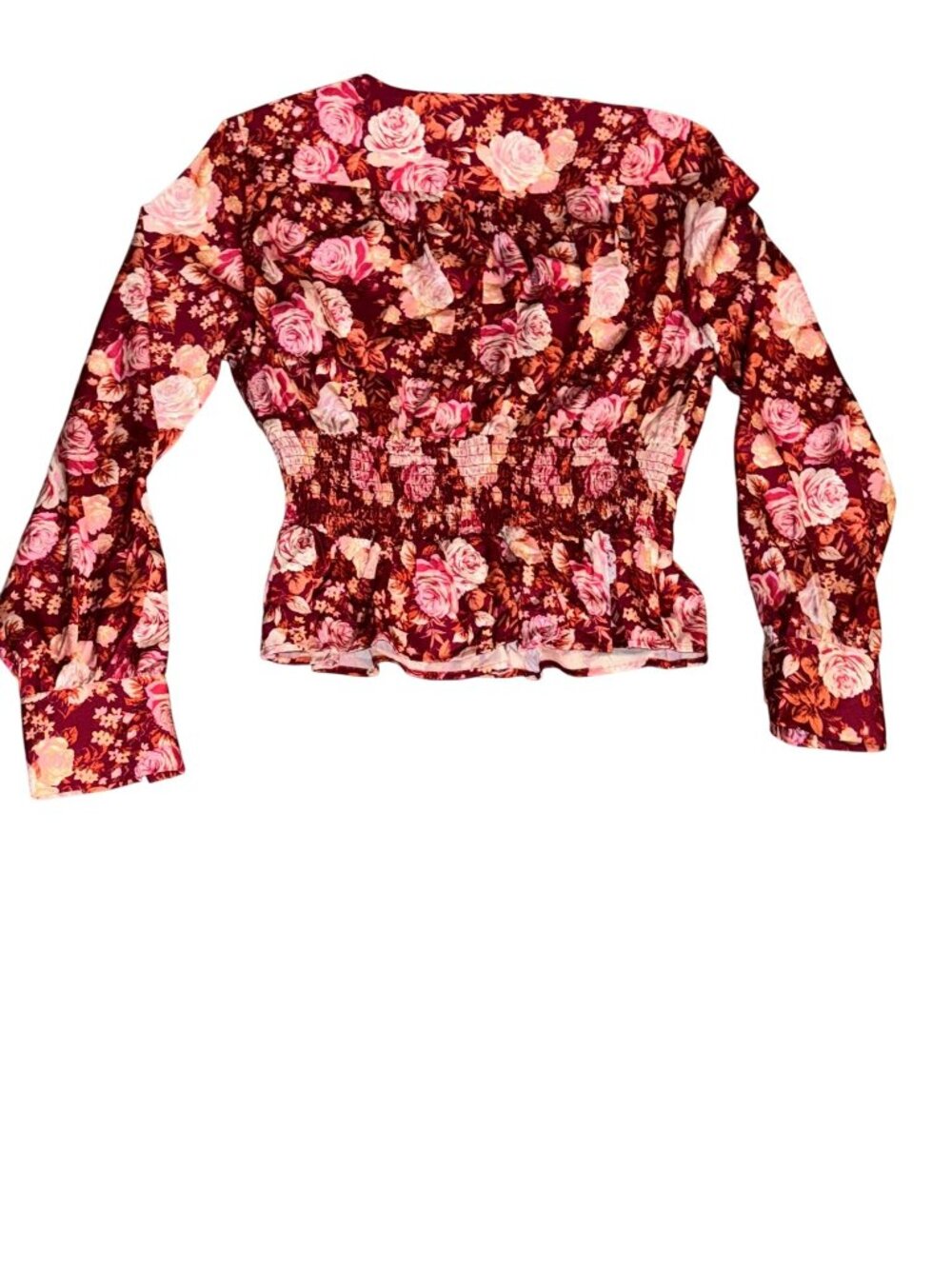WAYF Womens Floral V-Neck Long Sleeve Blouse Large - Picture 8 of 10